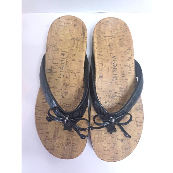 Vionic Cassie Rock Flip Flops Thong Sandals Black Cork Bow Comfort Size 7 - Picture 2 of 8